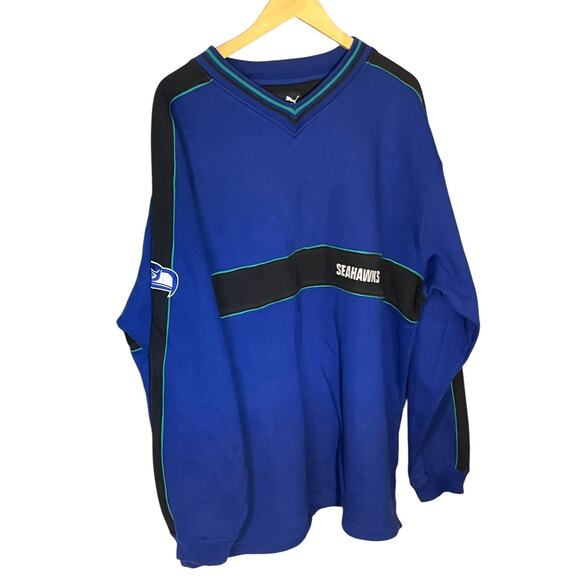 Seattle SEAHAWKS Puma sweatshirt NFL Vintage pullover XL blue Football retro - Picture 1 of 5